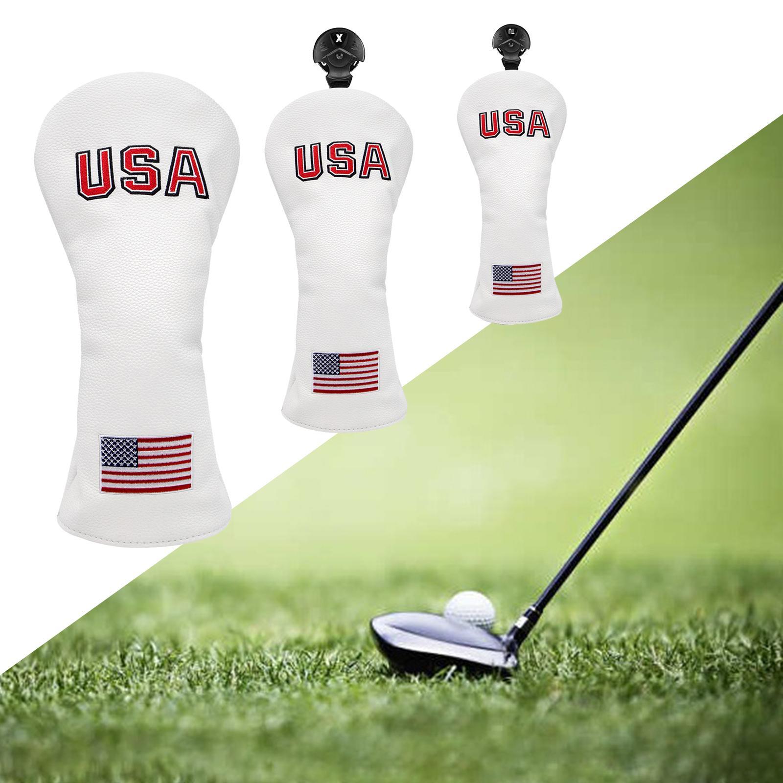 3pcs Golf Head Cover with Number Tags Headcover Guard for Driver Fairway Wood