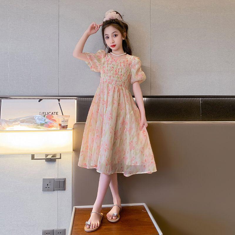 DONGSHOP HOT Cô gái váy mùa hè phong cách phương Tây 2023 Big Boy váy mùa hè chiffon đầm mùa hè cô gái mảnh hoa công chúa váy
