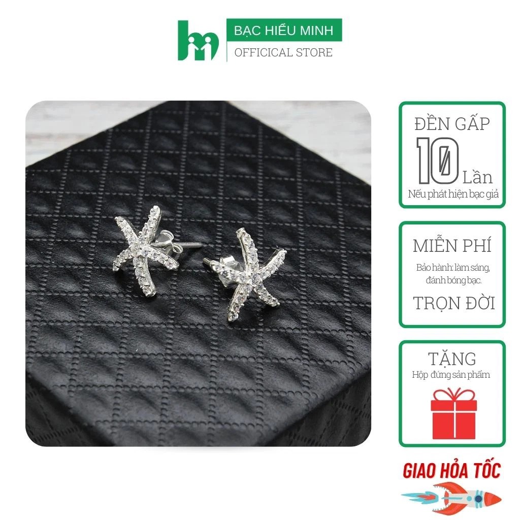 Hoa Tai Khuyên Tai Nữ - Sao Biển - Bảo Hành Vĩnh Viễn Bạc Hiểu Minh HT342