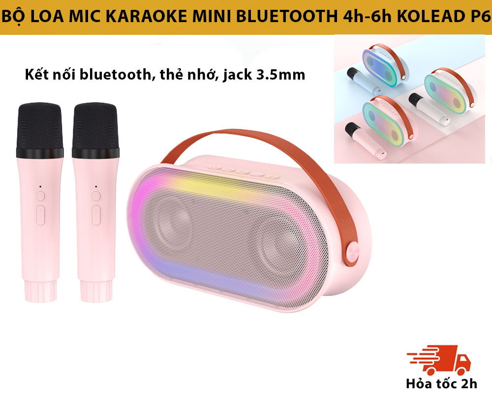 Loa Karaoke Bluetooth P6 KOLEAD Kèm 1 2 Micro Không Dây,Âm Thanh Siêu Hay,Sang Trọng Nhỏ Gọn Tiện Lợi,dễ dàng mang theo - Hàng chính hãng
