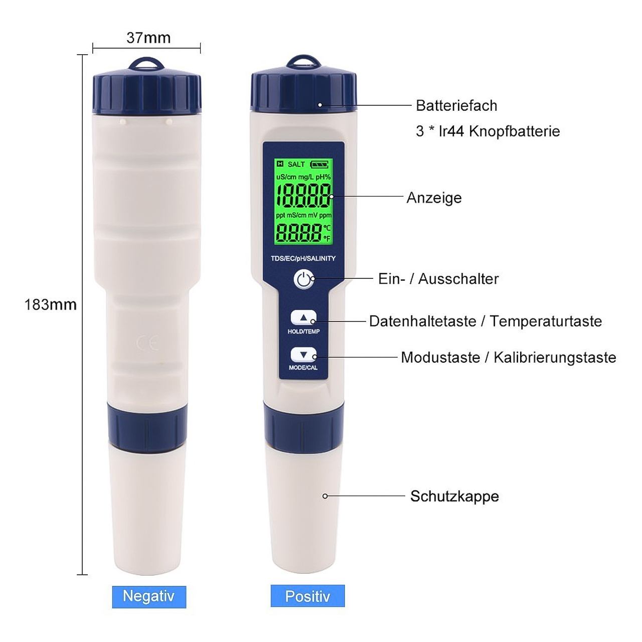 Bút kiểm tra chất lượng nước 5 trong 1, bút đo độ PH, độ mặn , TSD, EC cso đèn nền - hàng chính hãng