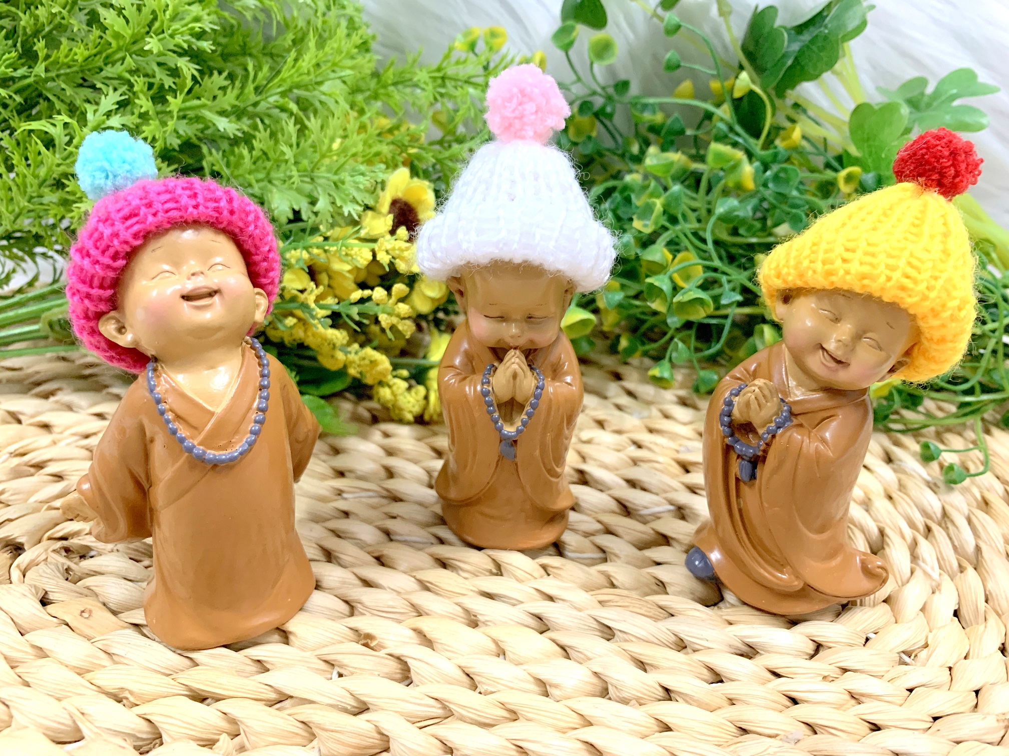 Bộ 3 Chú Tiểu Ấn Độ Hoan Hỉ Chuỗi Hạt Nón Len