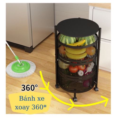 Kệ xoay thông minh để đồ đa năng, đựng củ quả ở bếp, Xe để đồ dùng nhà tắm di chuyển tiện dụng
