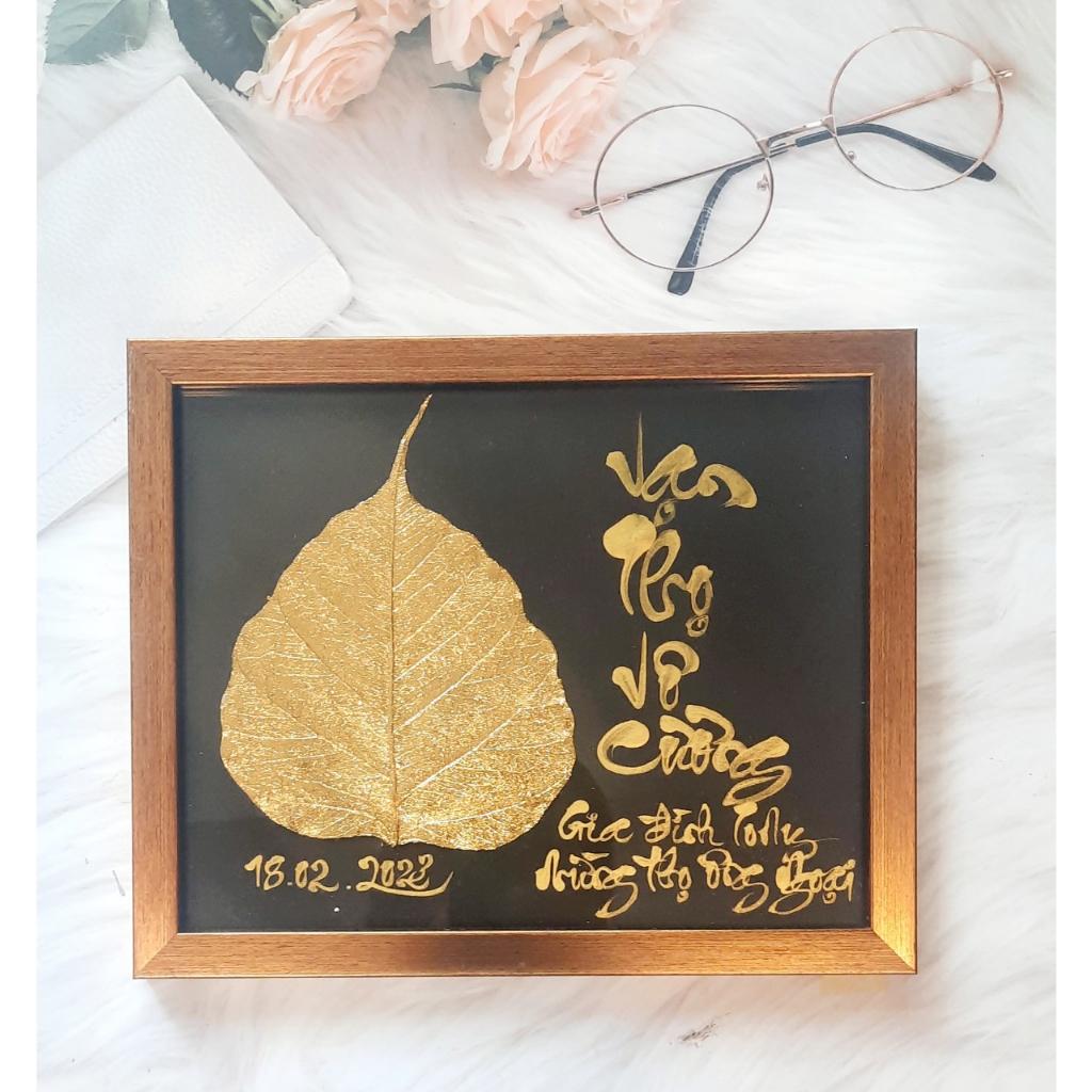 12 mẫu tranh DÁT VÀNG nhiều mẫu thư pháp lá bồ đề 20x25 cm