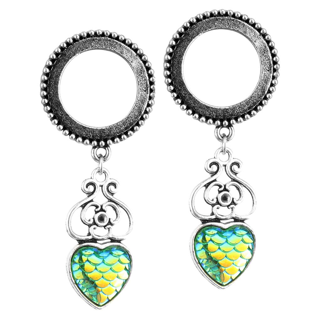Ear Flesh Tunnels Heart Shape Fish Scale Dangle Ear Piercing Jewelry 6mm