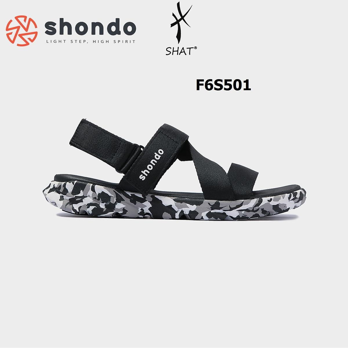 Giày sandal Shondo nam nữ đi học đế bằng camo đen full F6S501