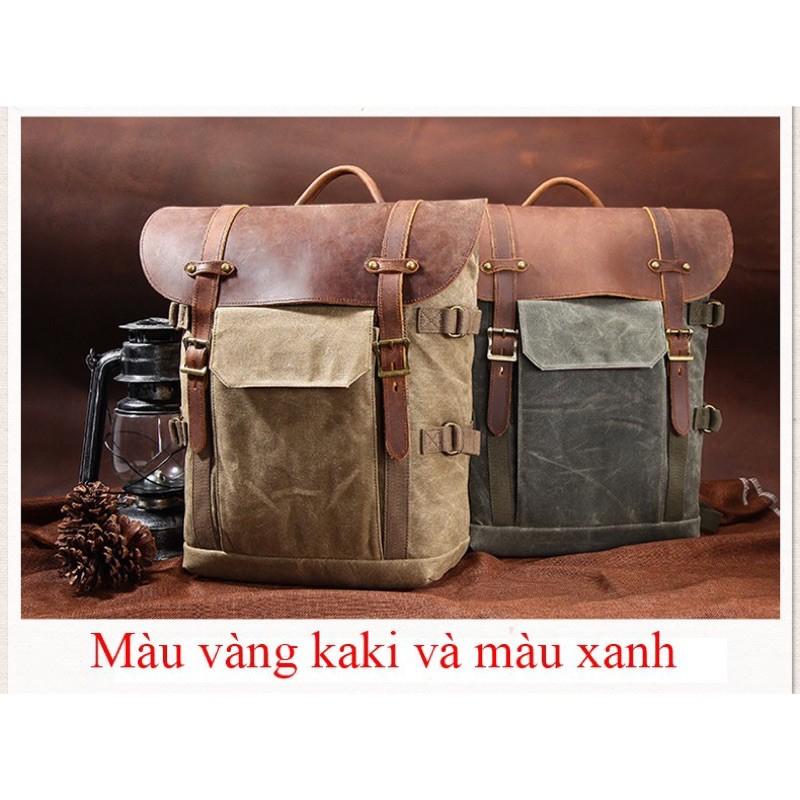 BALO MÁY ẢNH CANVAS RETRO DESIGN NẮP DA BÒ BATIK 3033