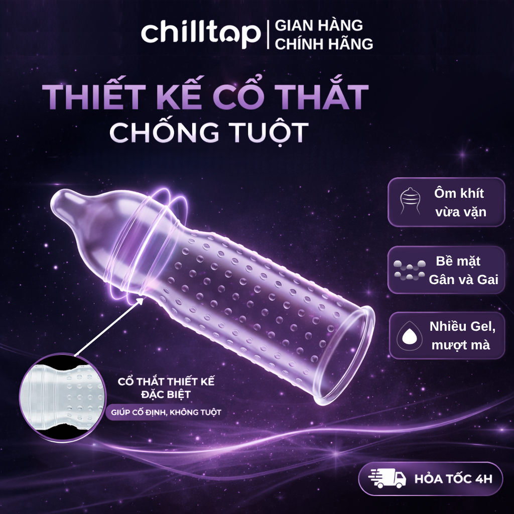 Bao cao su Chilltop PleasureMax Delay 4in1 Gân Gai, Kéo dài thời gian Hộp 10 Bao