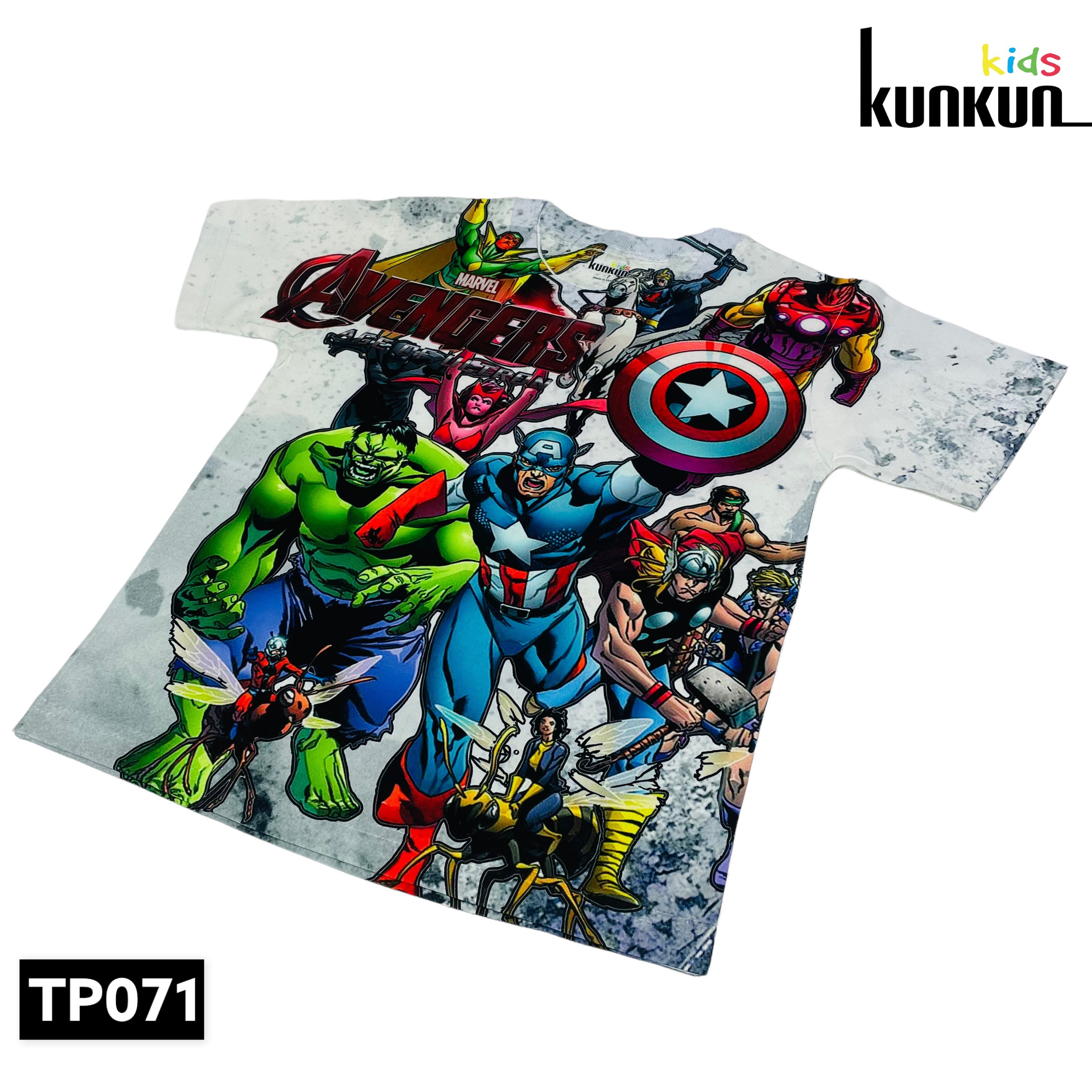 Đồ bộ thun in 3D cho bé trai hình Avengers Trắng