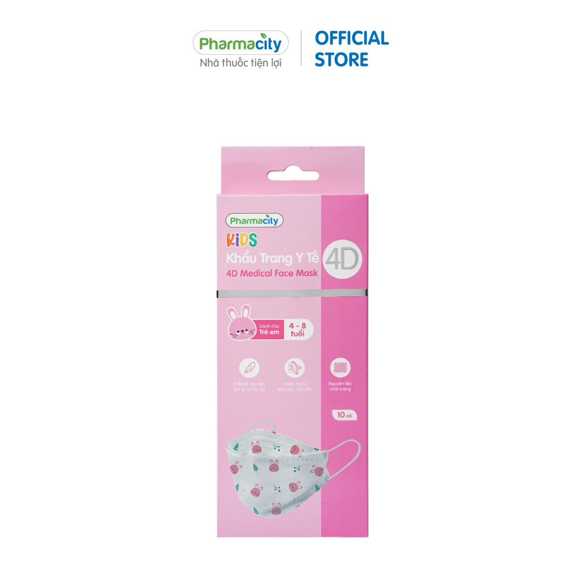 Khẩu trang 4D trẻ em hoa văn bé gái Pharmacity 4-8 tuổi