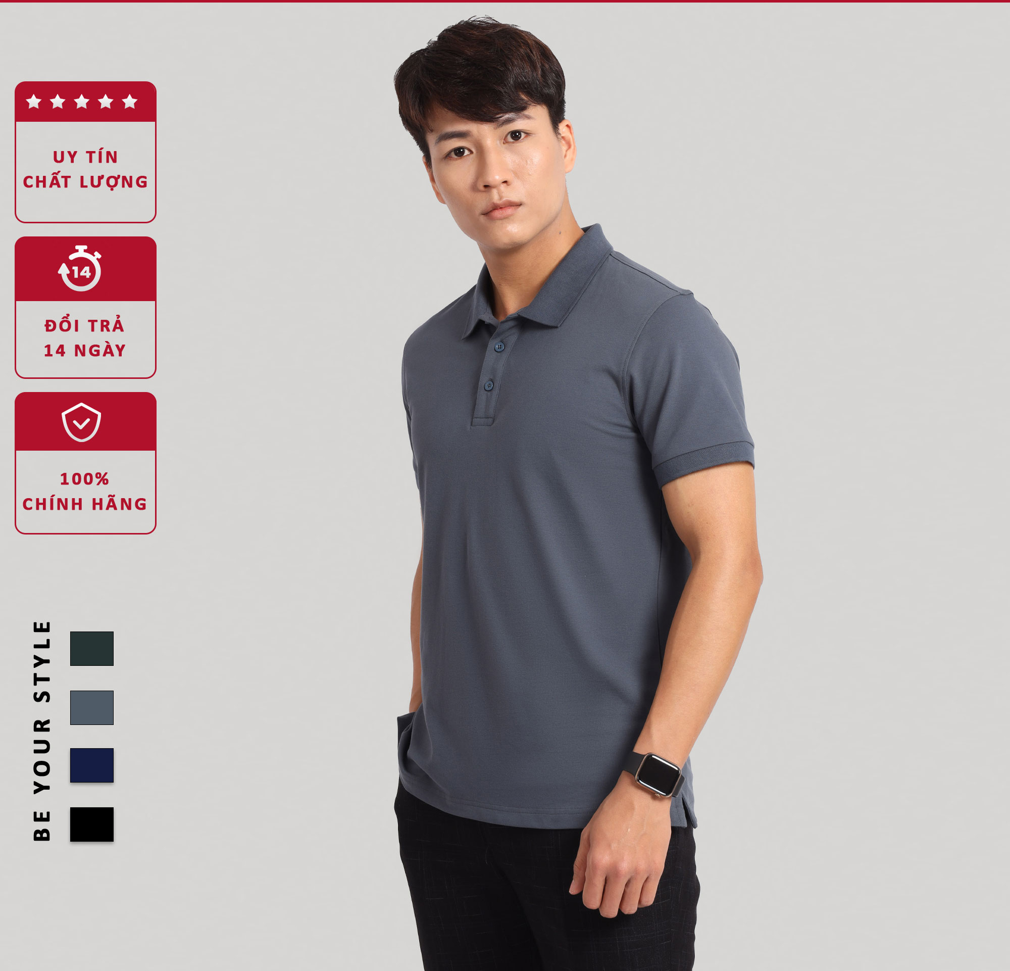 Hình ảnh Áo Polo nam DokaFashion vải Cotton cá sấu cao cấp xuất xịn dệt bo dày dặn chuẩn form áo thun cổ bẻ tay ngắn - Doka EZDB01