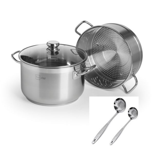 Bộ nồi xửng hấp inox 430 bếp từ 3 đáy Fivestar 30cm  nắp kính - tặng 1 muỗng canh