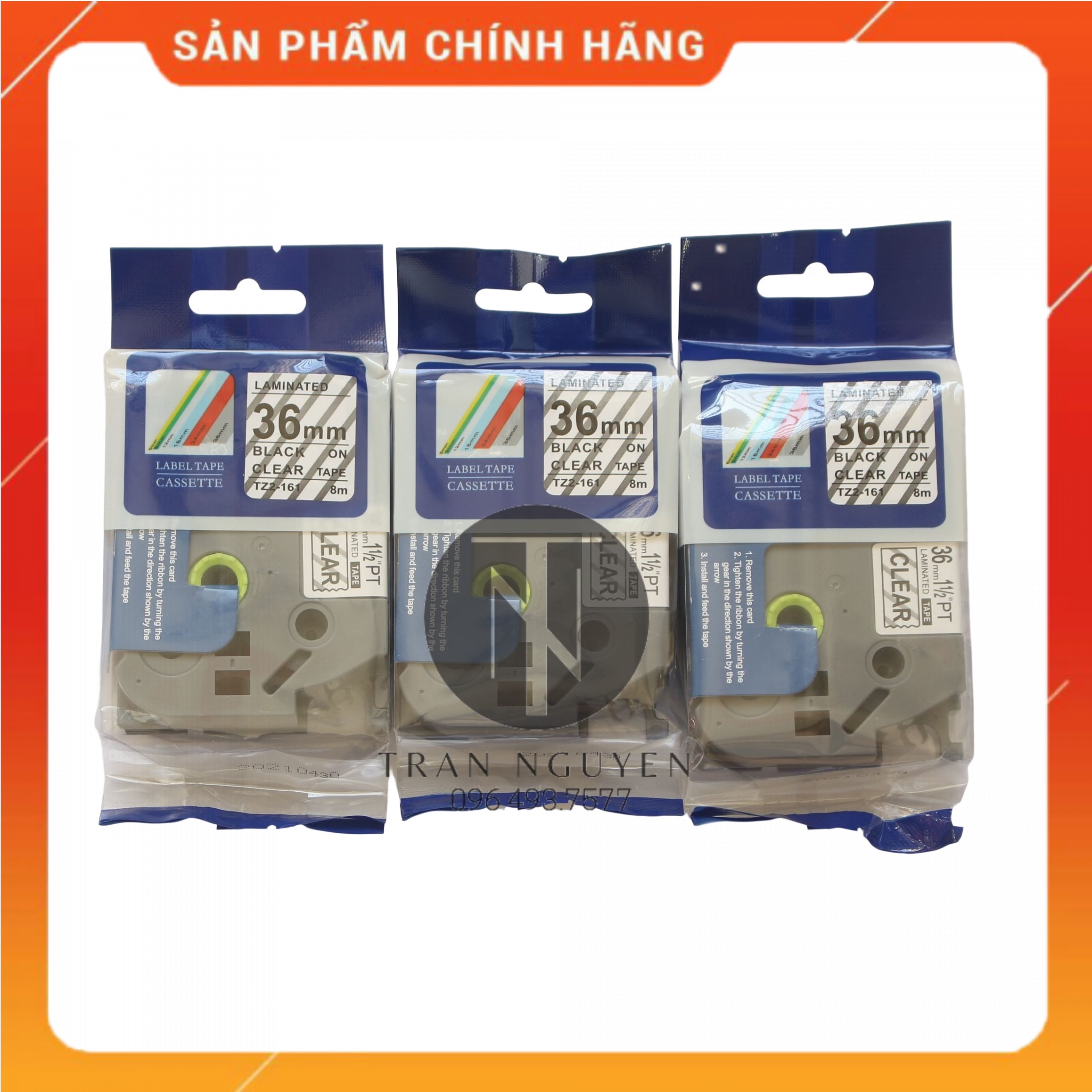 Nhãn In Brother Tz2-161 - Đen nền trong 36mm x 8m - Hàng nhập khẩu