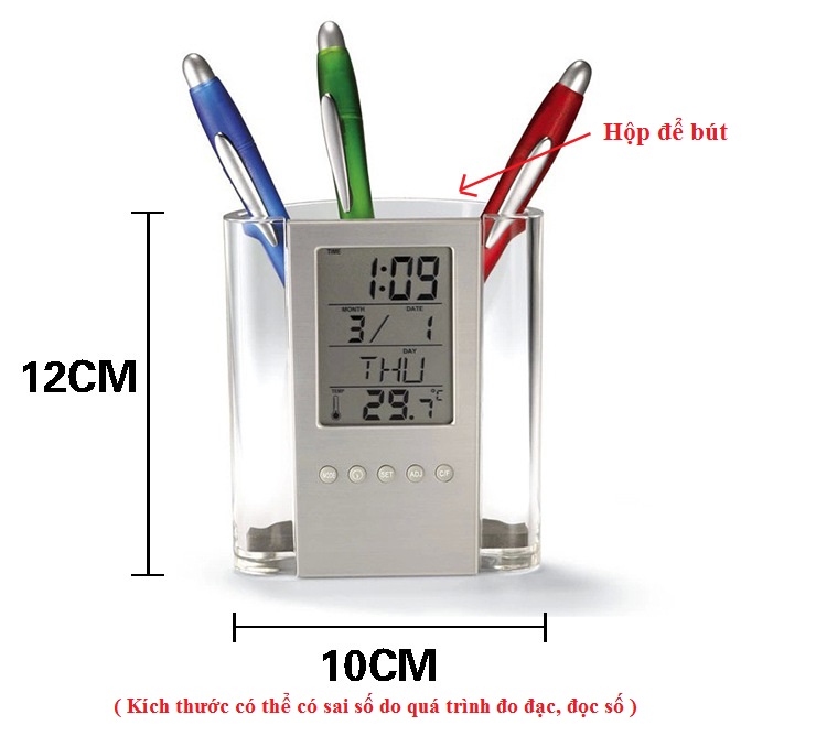 Hộp cắm viết có đồng hồ hiển thị thời gian, nhiệt độ có chức năng báo thức