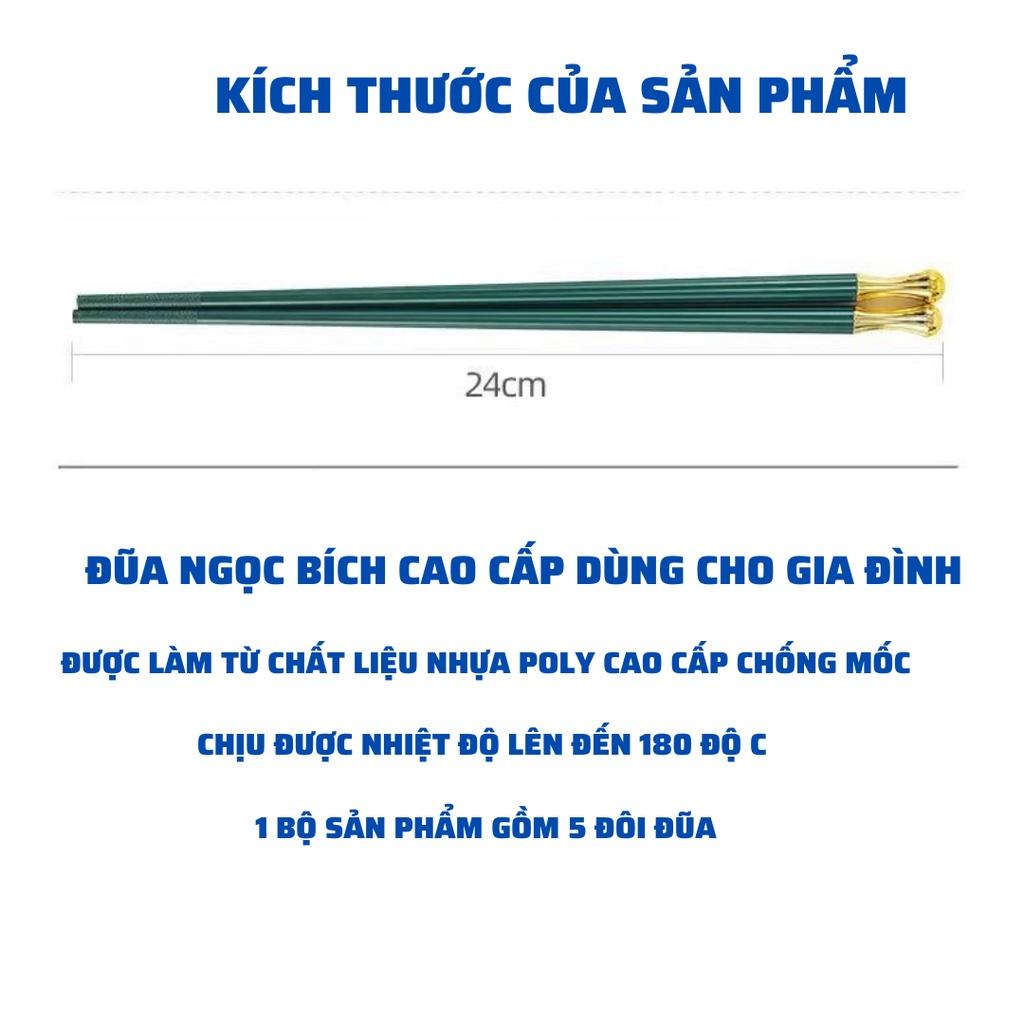 Bộ 5 Đôi Đũa Ngọc Bích Sang Trọng Quý Phái Được Làm Từ Chất Liệu Nhựa Poly Cao Cấp Chống Mốc , Chịu Nhiệt Cao K180