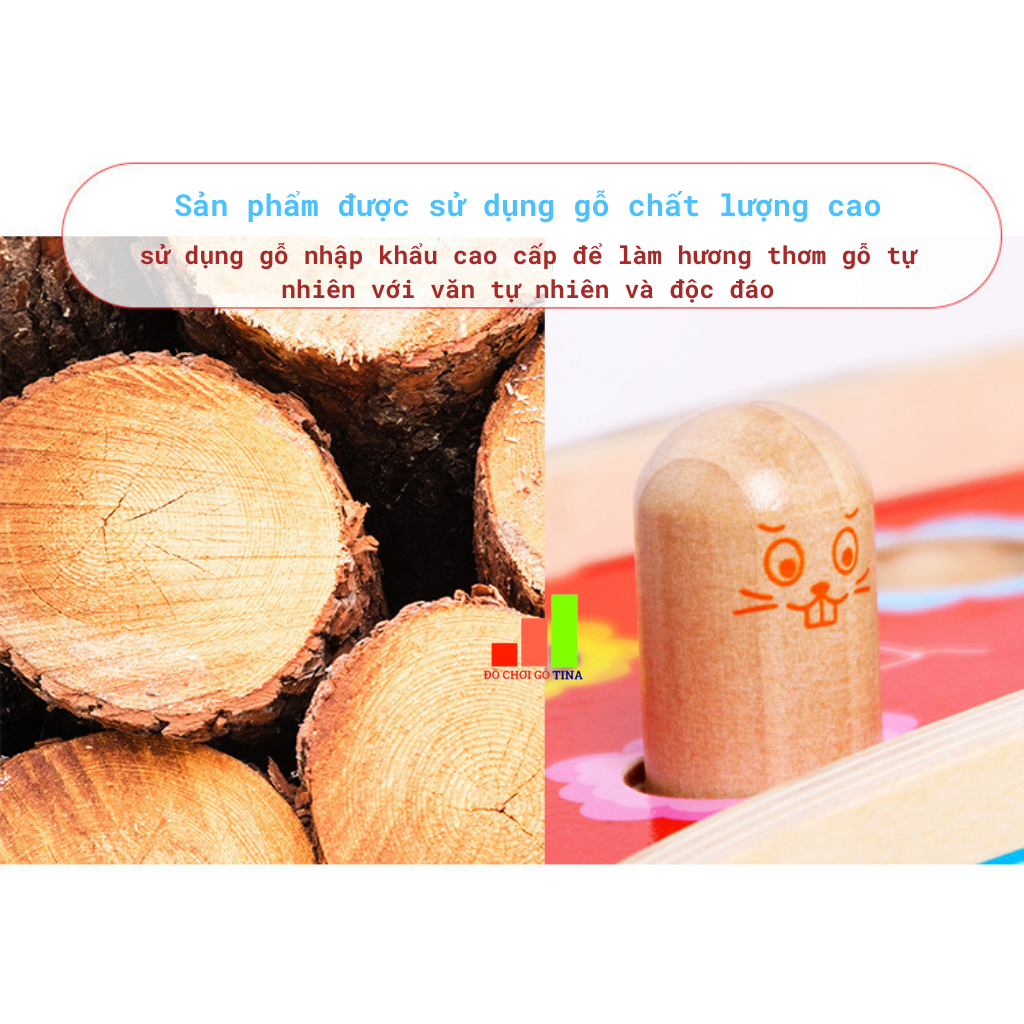 Đồ Chơi Gỗ giáo dục Cho Bé TINA Xe Bus Đập Chuột Boby Bằng Gỗ Trò Chơi Cho Bé Thông Minh Giáo Dục Sáng Tạo