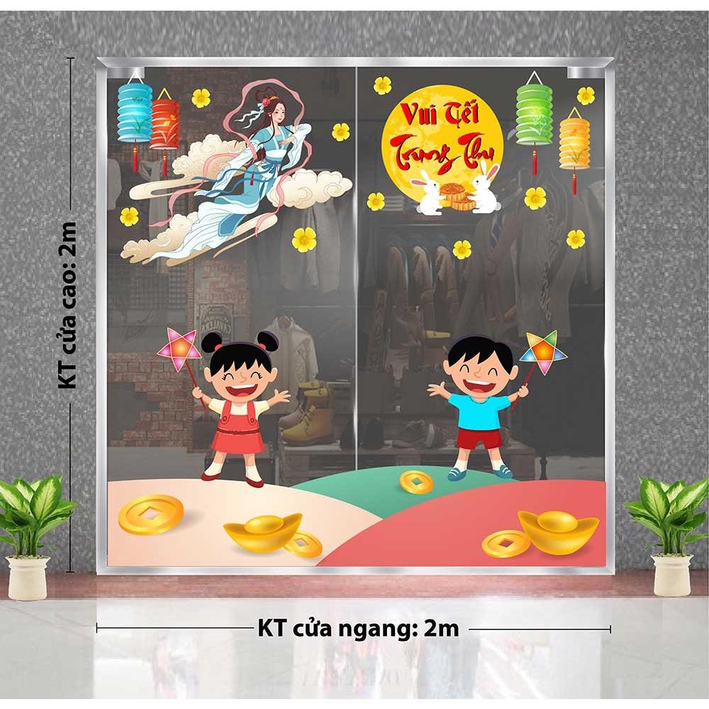 Decal trang trí trung thu 2021 bé rước đèn đón chị Hằng