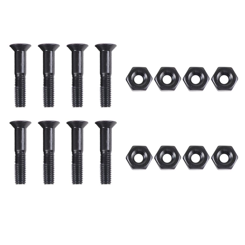 8 Pcs/ Skateboard 25mm Screws Bolts & Nuts Set Replacment - Black