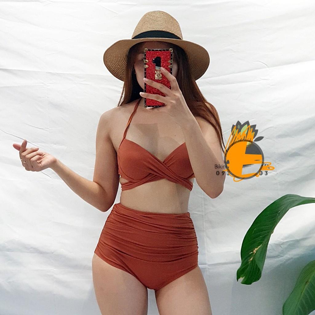Bikini , Bộ Đồ Bơi Đi Biển Hai Mảnh Gọng Chéo Quần Cạp Cao BELLA MS14