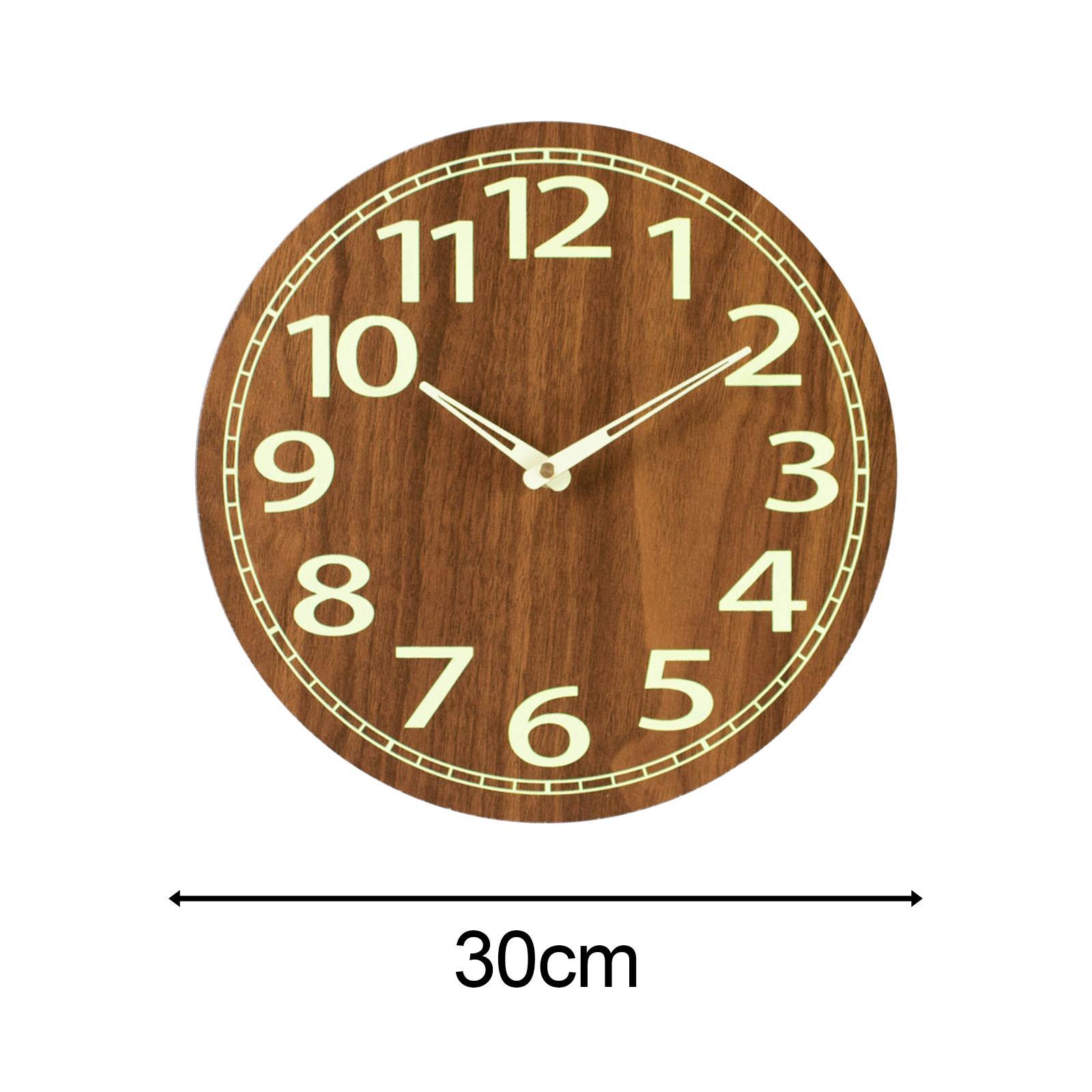 12 inch Luminous Wall Clock Wooden Wall Clock Round Non Ticking Decorative Silent Analog Clock for Living Room