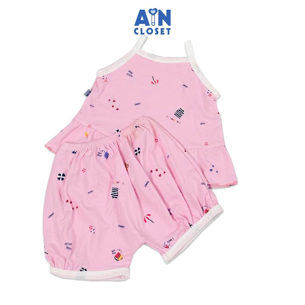 Bộ quần áo Ngắn bé gái họa tiết Bãi Biển Hồng thun cotton - AICDBGGWQCZA - AIN Closet