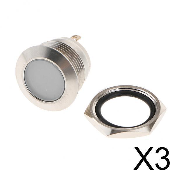 3xCar Motorcycle DC12V 19mm Dash Panel Indicator Light with Wrie Leads  White