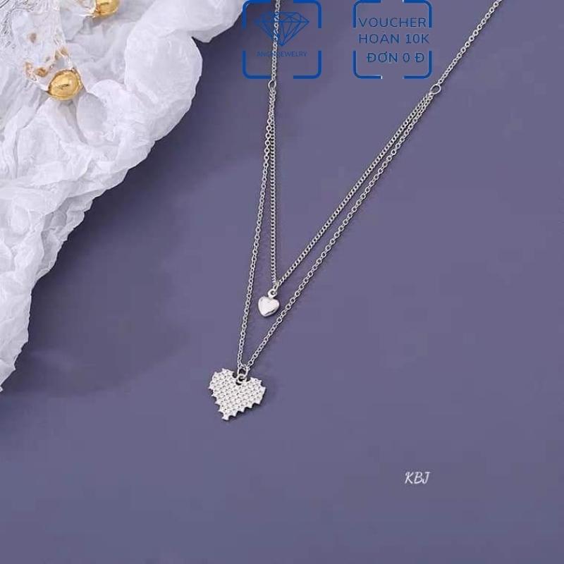 Dây chuyền đôi hai tầng, quà tặng bạn gái, vòng cổ đôi mặt trái tim yêu A90, Anchi jewelry