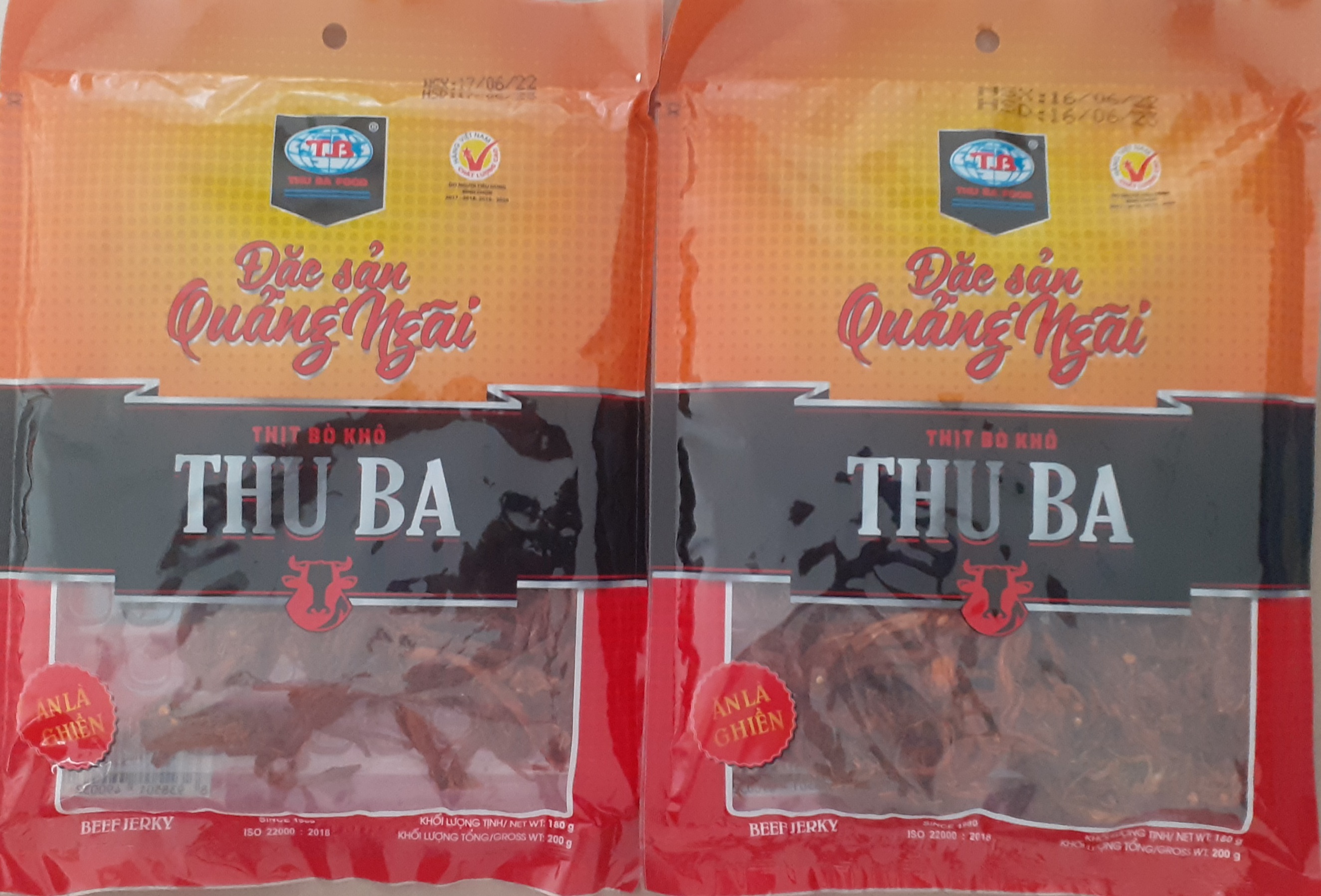 COMBO 2 GÓI BÒ KHÔ THU BA MIẾNG 200GR. ORIGINAL BEEF JERKY SPICY HIGH QUALITY SPECIAL PRODUCT CENTRAL VIETNAM