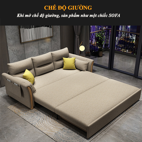 [FREESHIP + TẶNG 6 GỐI] Giường Ghế Sofa Thông Minh, Sofa Giường Đa Năng Tay Gỗ Cao Cấp Khung Thép Đệm Cao Su Có Ngăn Chứa Đồ