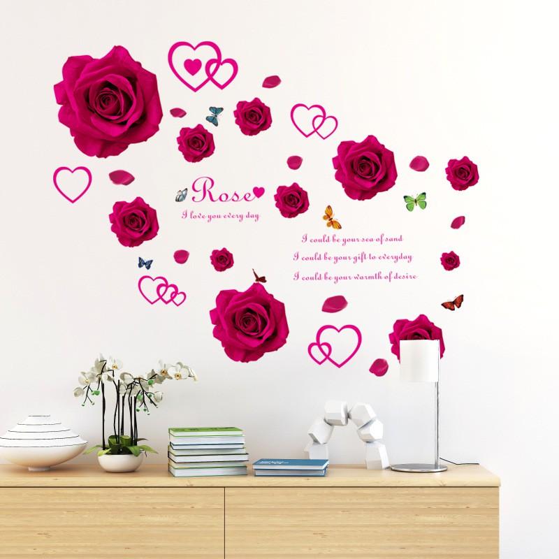 DECAL DÁN TƯỜNG DÂY LEO TRÁI TIM VÀ HOA HỒNG ĐỎ ROSE - HP861