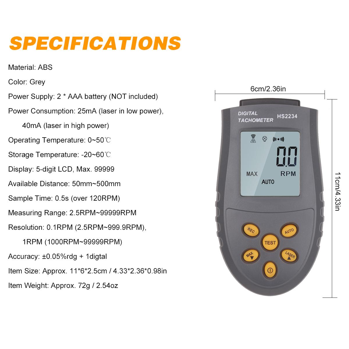 Portable High-precision Digital Tachometer with Laser Manual/Automatic Measurement Speedometer LCD Display with