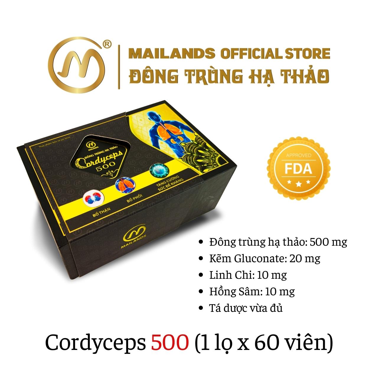 Đông Trùng Hạ Thảo Mailands Cordyceps 500 (60 viên)