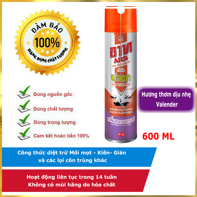 Chai Xịt Diệt MỐI MỌT, Kiến, Gián và các loại côn trùng - Nhập Khẩu THÁI LAN 600ml. ARS JET TERMITE LAVENDER