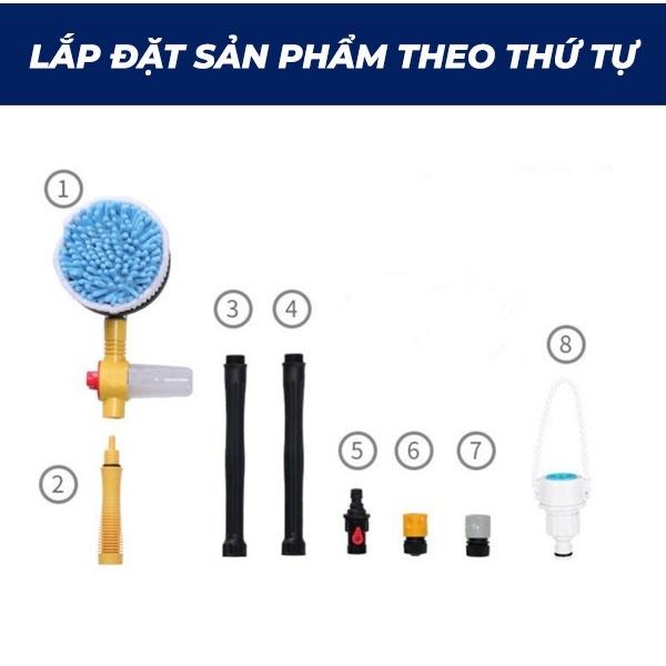 CHỔI XOAY TỰ ĐỘNG 360 RỬA XE Ô TÔ | Cây Rửa Xe Hơi Kết Hợp Bàn Chải Tự Động, Xoay Tròn 360, Tự Tạo Bọt.
