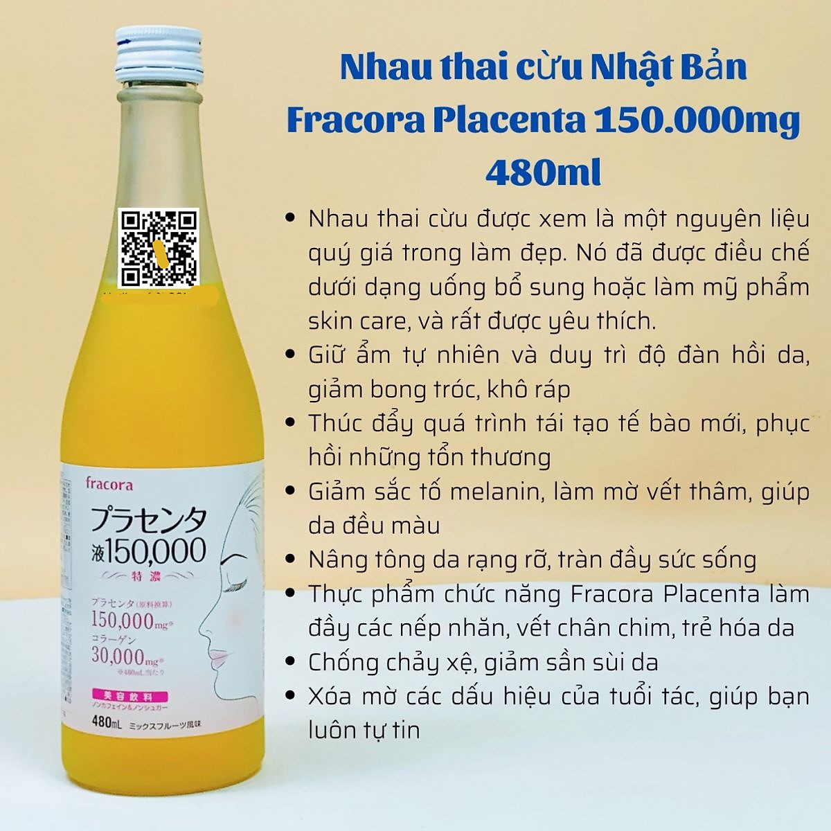 Nước Uống Đẹp Da Fracora Placenta Drink 150000mg Collagen 30000mg Từ Nhật Bản