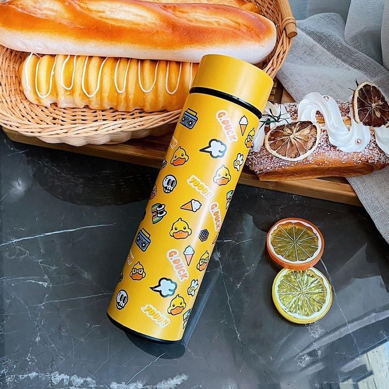 Bình Giữ Nhiệt Hiển Thị Nhiệt Độ Nước Dáng Cao Hình Vịt Vàng Siêu Đáng Yêu Dung Tích 500Ml