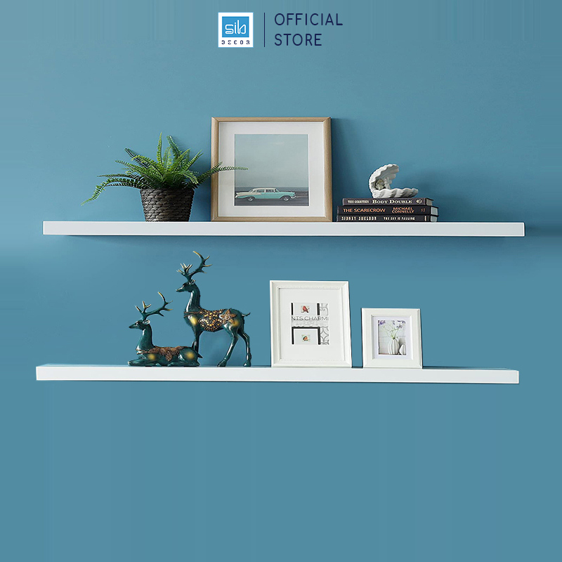 Set 2 Kệ Gỗ Dài 120Cm Treo Tường Màu Trắng Đen Vân Gỗ Thương Hiệu Sib Decor, Dùng Để Sách, Vật Dụng Trong Nhà, Đồ Trang Trí - Trắng