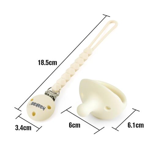 Núm ti giả kèm dây đeo Haakaa. Chất liệu silicone cao cấp, mềm mại. Không chứa BPA, PVC và phthalate