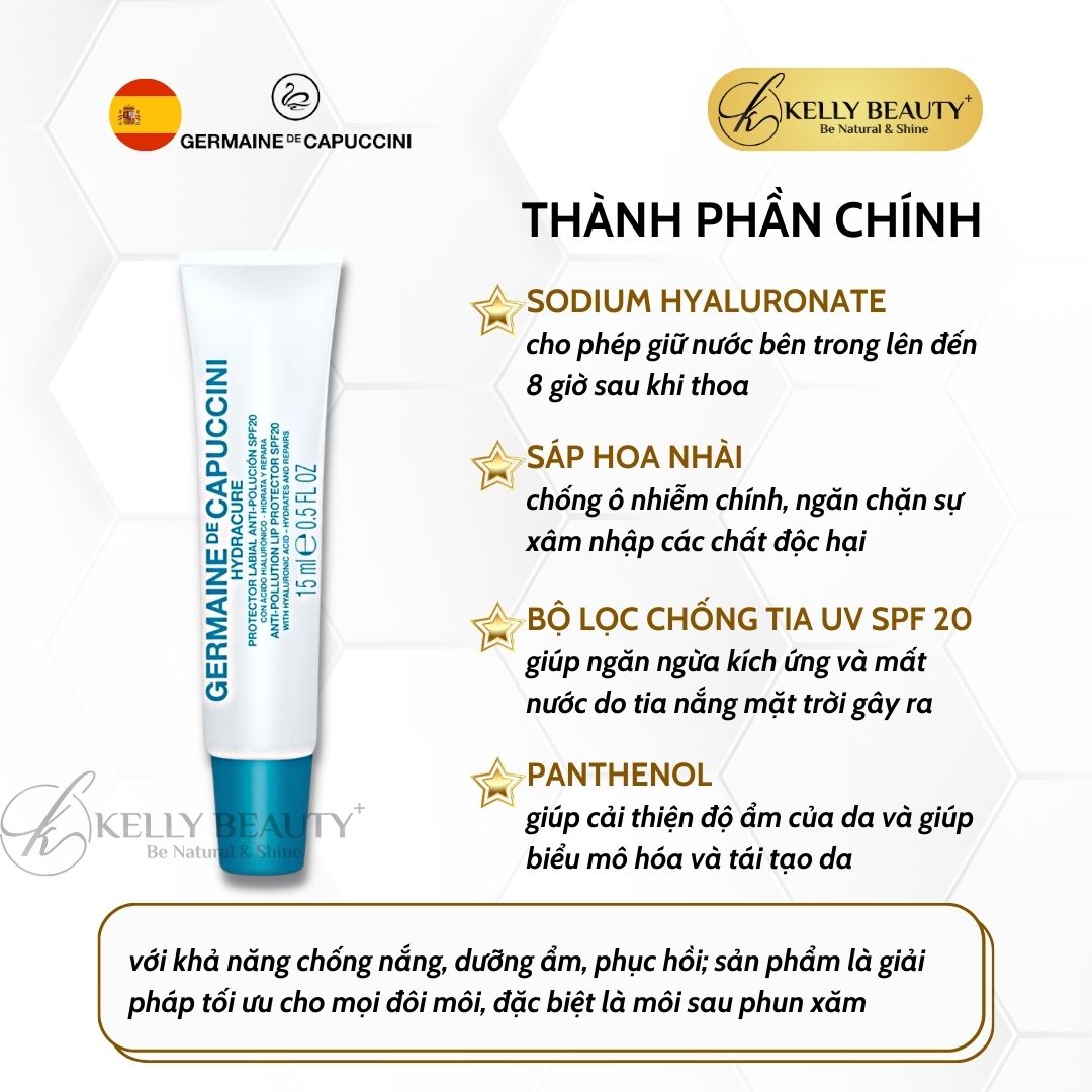 Son Dưỡng Môi Germaine Hydracure Anti-Pollution Lip Protector SPF20 - Chống Nắng, Dưỡng Ẩm, Phục Hồi Môi | Kelly Beauty