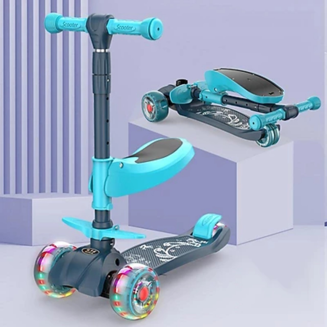 Xe Trượt Scooter MINIIN Xe Chòi Chân Có Nhạc Và Đèn 3in1.Bánh Phát Sáng Cho Bé Từ 2 - 8 Tuổi Tải Trọng Lên Đến 80 kg, Đồ Chơi Hoạt Động Ngoài Trời Cho Bé- Hàng Chính Hãng