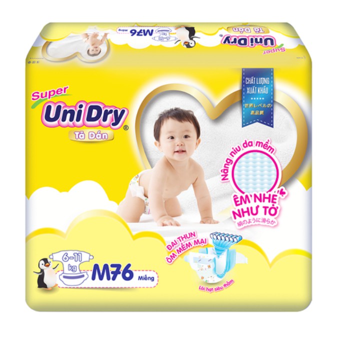 Combo 3 gói tã dán Unidry M76 tặng xe chòi chân con ong phát đèn nhạc VBCare 052