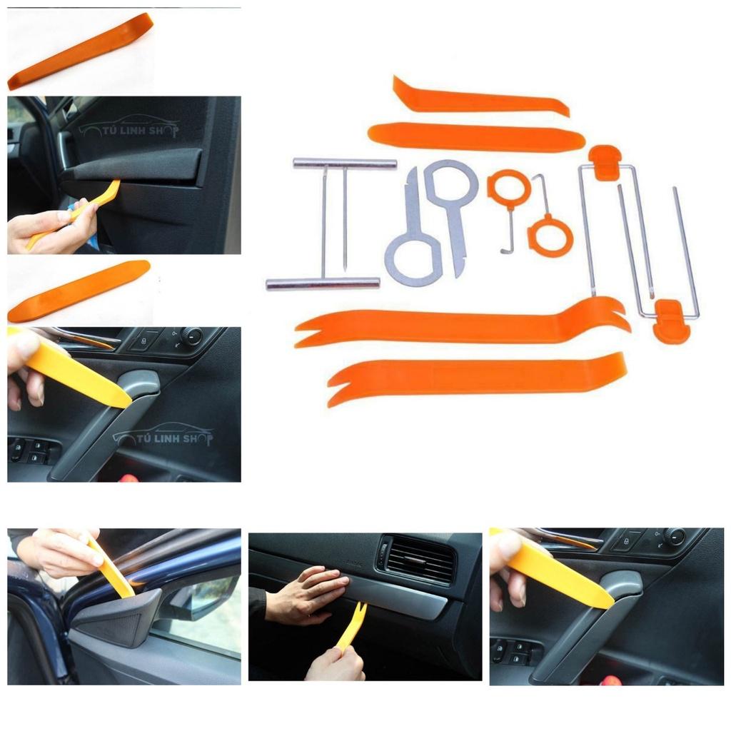 Thiết bị dụng cụ tháo nhựa nội thất ô tô xe máy 12 món đa năng dễ dàng chống trầy nhựa xe loại tốt siêu dẻo
