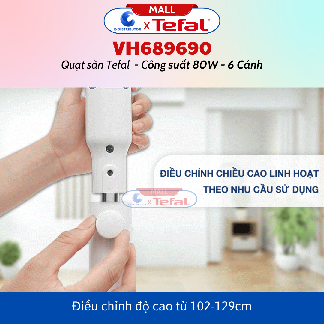 Quạt đứng Tefal 6 cánh VH689690 Công Suất 80W - Có Chức Năng Điều Khiển REMOTE Từ Xa - Hàng Chính Hãng - Bảo Hành 12 Tháng