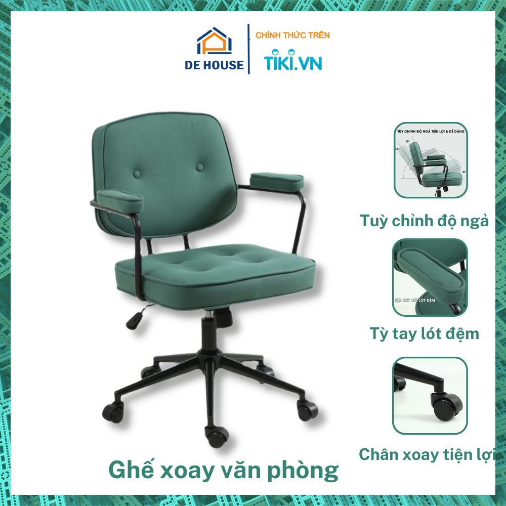 Ghế Xoay Văn Phòng Phong Cách Bắc Âu, Ghế Trang Điểm Decor Phòng Làm Việc - Hàng chính hãng