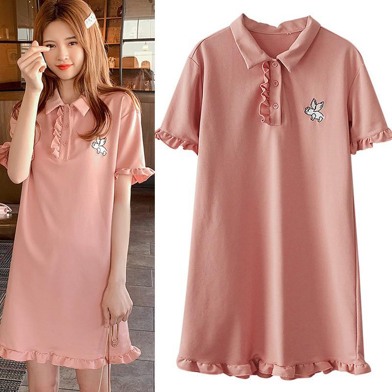 Đầm chữ A tay ngắn thiết kế cổ bẻ thanh lịch