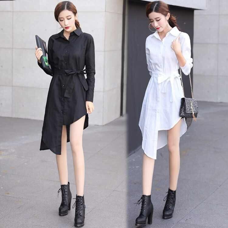 Đầm suông nữ ARCTIC HUNTER đầm sơ mi nữ tà lệch kèm dây thắt eo lịch sự da92