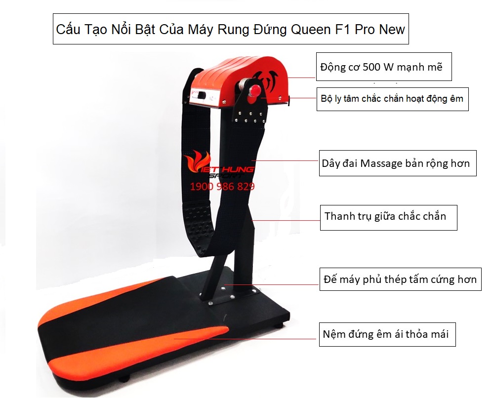 Máy Rung Đứng Queen F1- 500W: Mẫu mới dây đai lớn có nút