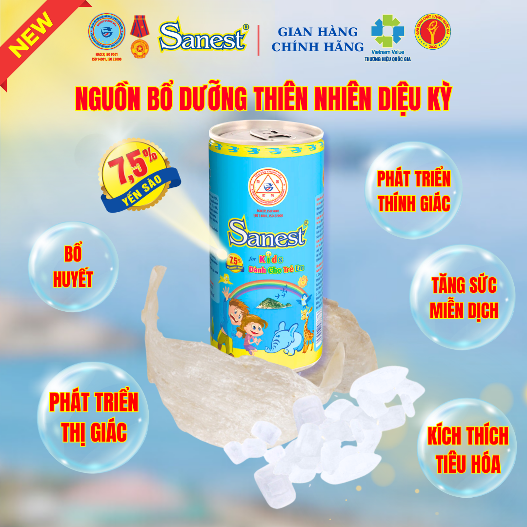 NEW  [ Hộp 6 lon  ] Nước Yến sào Khánh Hòa Sanest Trẻ Em.