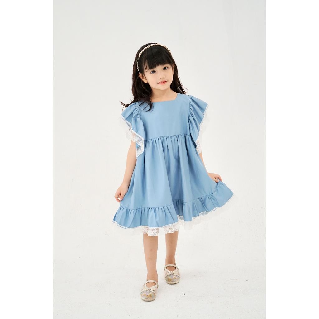 Váy bé gái dáng suông xanh cao cấp mùa hè Sunkid PP size 4-12 tuổi