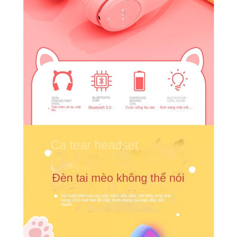 Tai nghe mèo, headphone chụp tai bluetooth 5.0 P47M không dây hình tai mèo